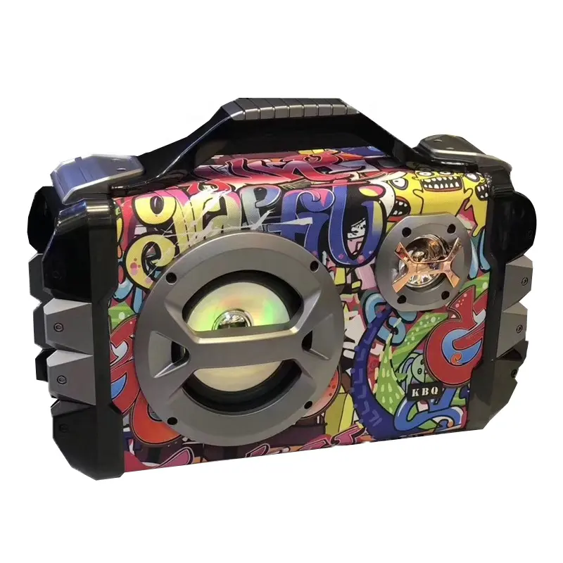 Caixa de som portátil boombox, com subwoofer e luz de led colorida