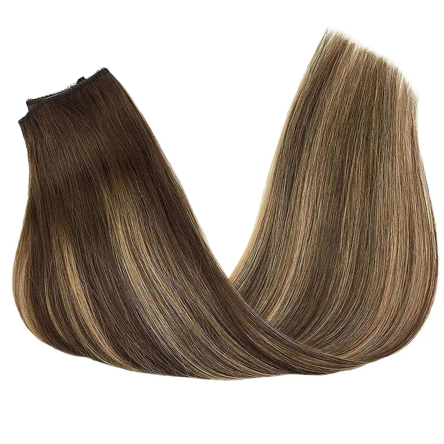 TopElles-extensiones de cabello humano con Halo para mujer, pelo ombré, Chocolate, marrón a rubio miel, a la moda