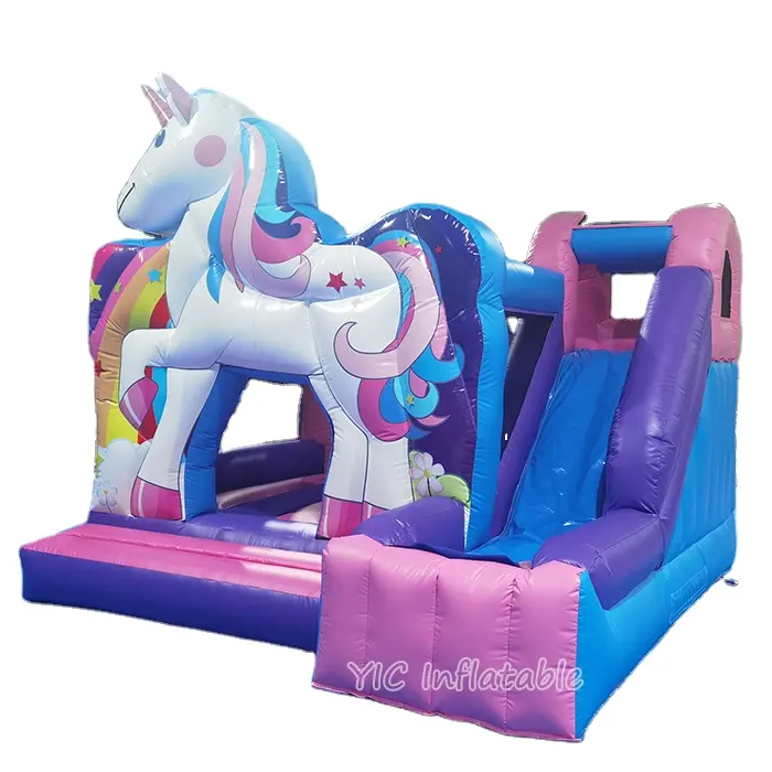 Château gonflable de saut de licorne pour enfants, usine, fête amusante, terrain de jeu, cheval, château gonflable avec toboggan