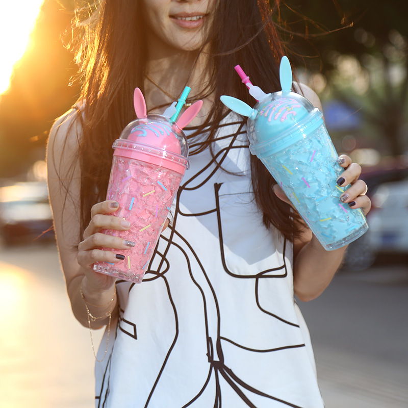 Seaygift 2019 sıcak satış yeni moda lüks çift duvar yalıtımlı plaj 16oz plastik kapaklı kupa ve payet toptan - Product Image 1