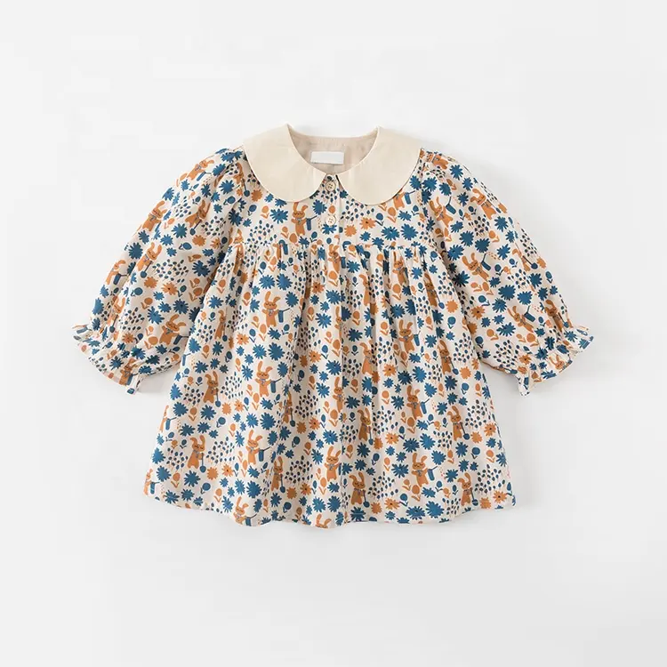 Vestido para niñas 2023 primavera y otoño estilo de primavera para niños cuello de muñeca extranjera algodón pequeño vestido de bebé fresco