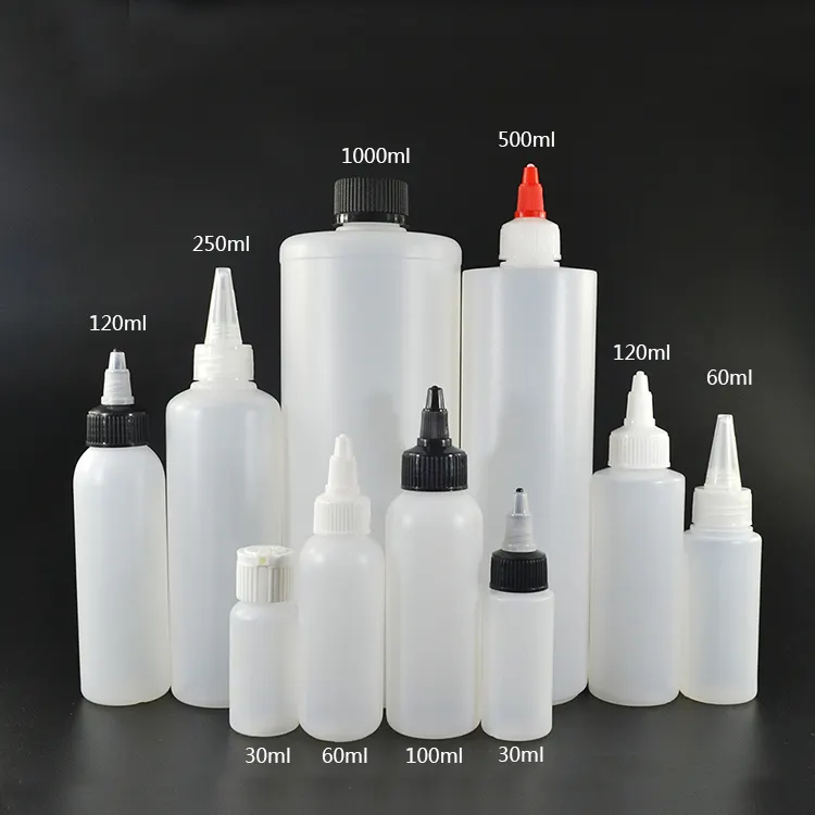 Heißer Verkauf 30ml 60ml 100ml 120ml 250ml 500ml 1000ml PE-Kunststoff-Twist-Cap-Quetsch flasche