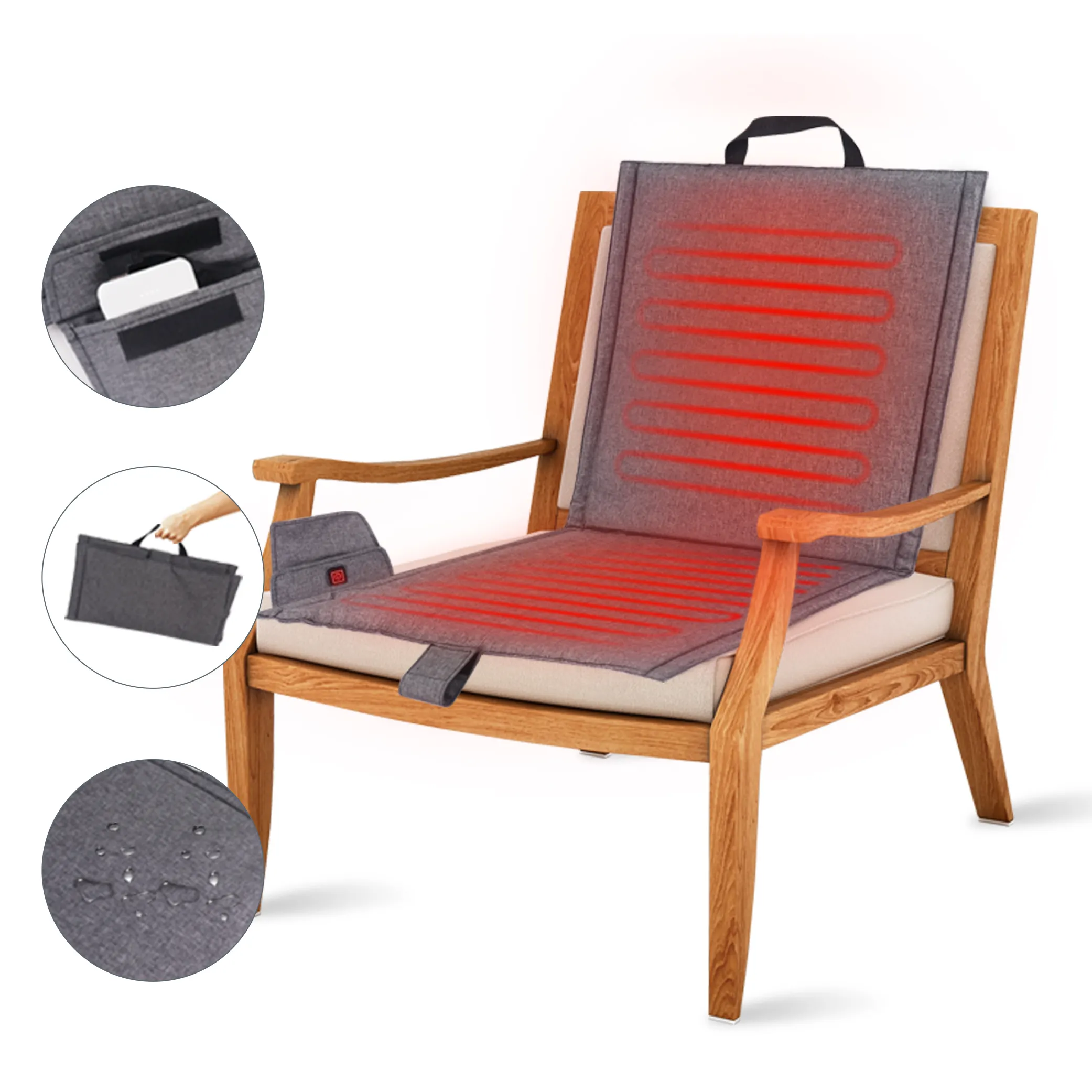 Coussin chauffant étanche et électrique USB avec housse de siège chauffant à 3 températures pour chaise de bureau à domicile