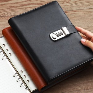 Cuaderno de negocios A5 personalizado con cubierta de cuero, diario de estudiante universitario simple, Bloc de notas de oficina de hojas sueltas, logotipo de bloqueo de contraseña - Product Image 3
