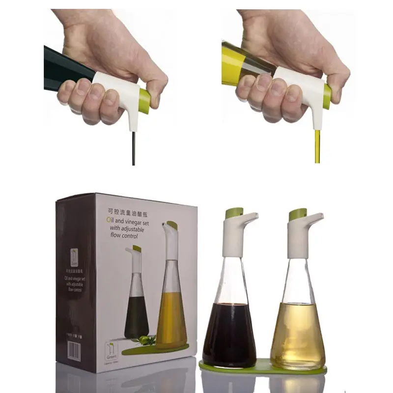 Dapur Memasak Kaca Botol Minyak Zaitun Mengukur Kontrol Minyak Botol Kaca Set Straight dengan Adjustable Kontrol Aliran