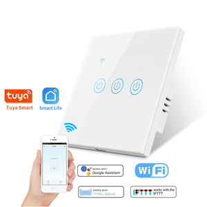 86型欧盟/英国标准家庭图雅谷歌智能wifi触摸开关3组智能开关应用触摸玻璃面板墙壁智能开关 - Product Image 1