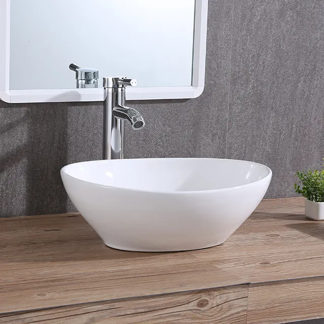 Lavabo de mesa con forma ovalada, lavabo de cerámica para baño, gran oferta