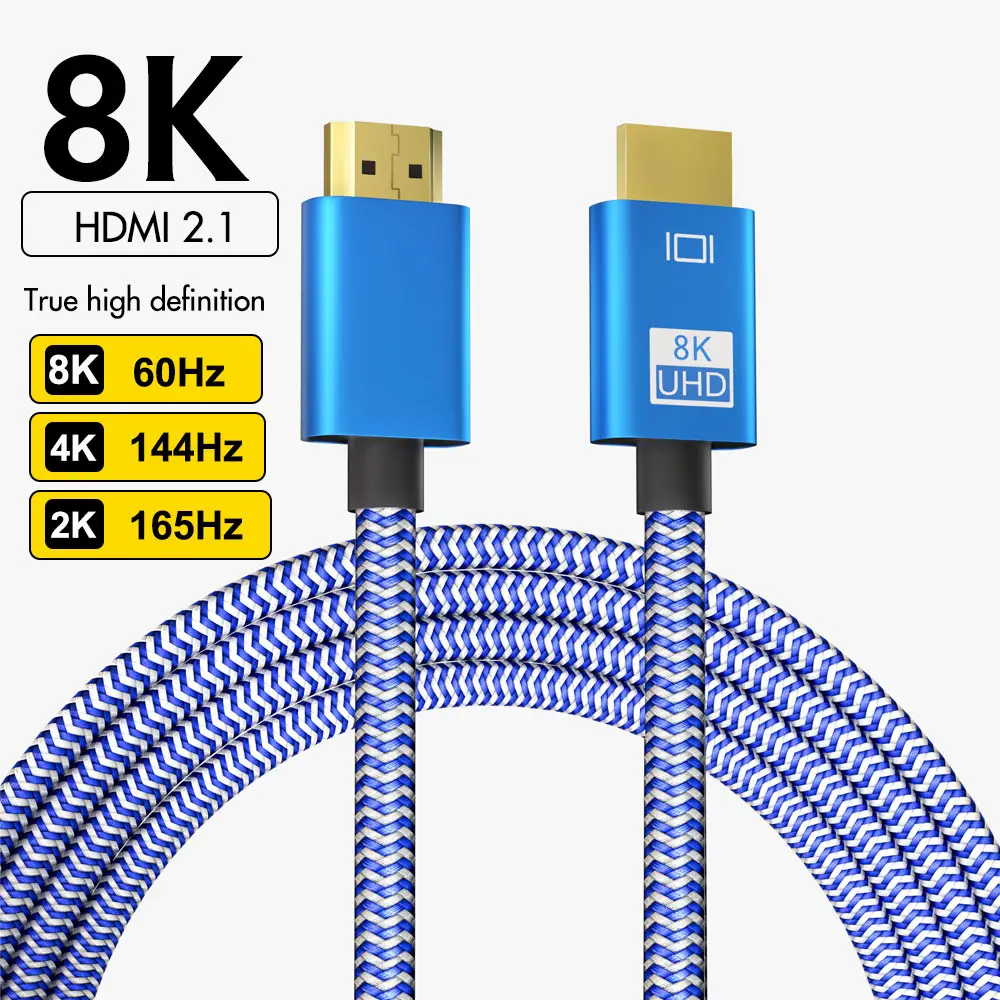 Justlink 2024 UHD HDMI V2.1 Braid Cable 8K@60Hz 4K@144Hz HDTV Monitor Computer Projector 8K HDMI Cable Home Theater