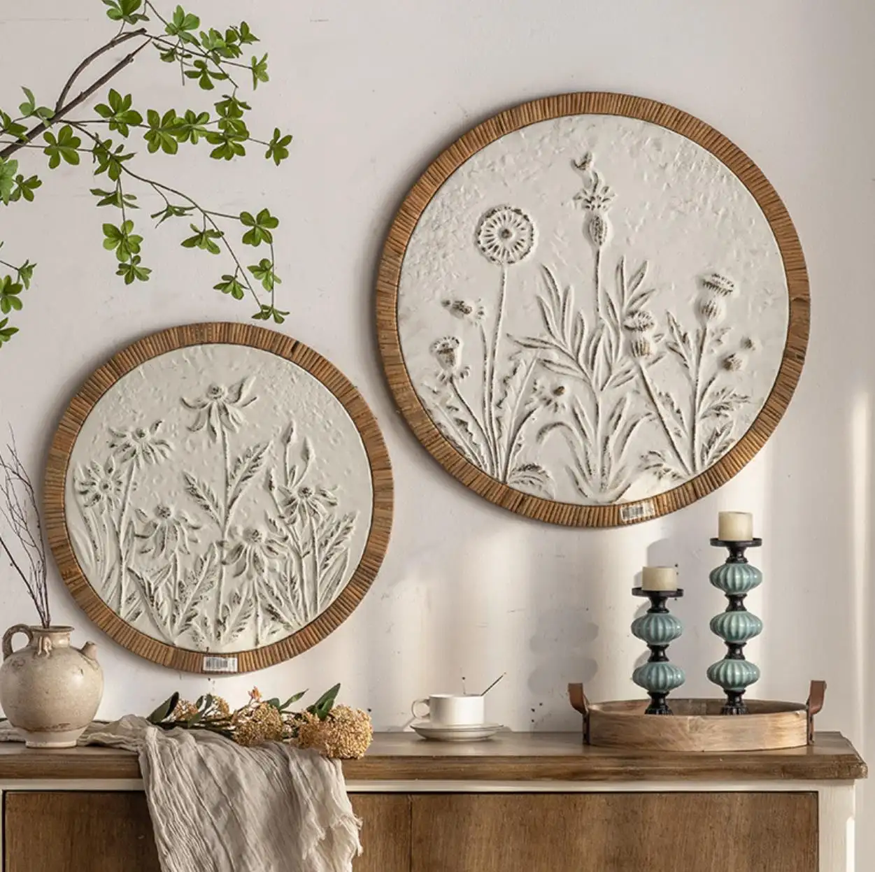 Hochwertige leichte Luxus-Wand dekoration Nordic Whiten rundes Wohnzimmer Metall wand kunst Wohnkultur