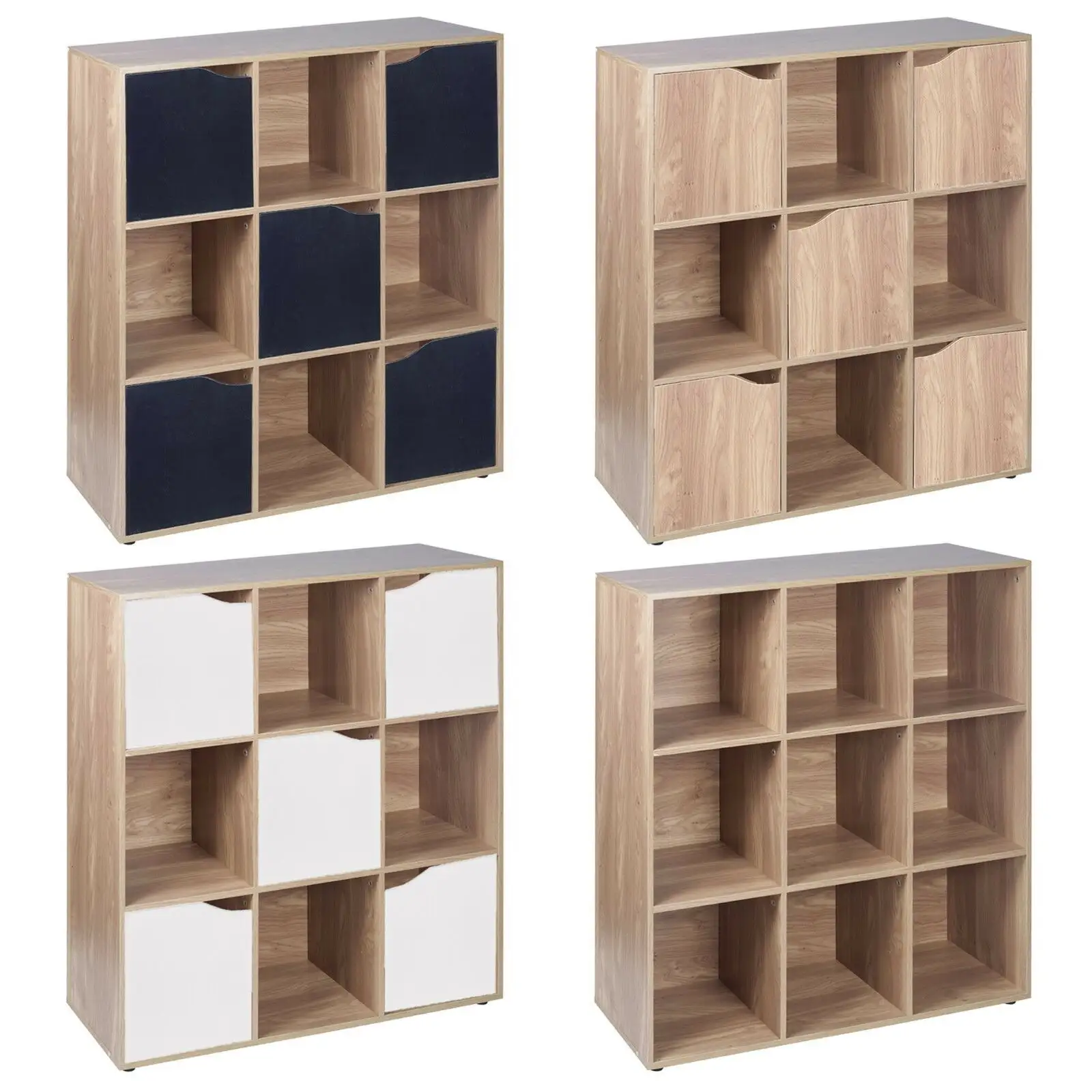 Estantería de madera de roble de 9 cubos, estantería de exhibición, unidad de almacenamiento Modular, puerta de estante de madera