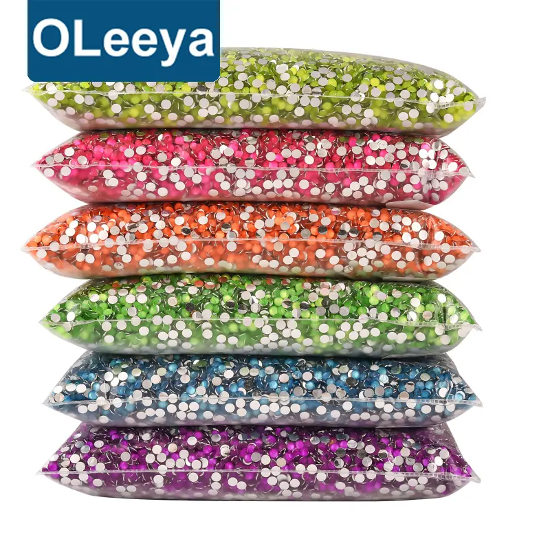 Oleeya Jelly resina neón 3mm 4mm 5mm parte posterior plana no Hot Fix resina diamantes de imitación brillan bajo la luz UV para DIY
