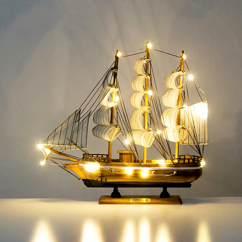 Modelo de madera de lujo, modelo de iluminación de barco, decoración de velero, decoración del hogar, lámparas de mesa, decoración del hogar