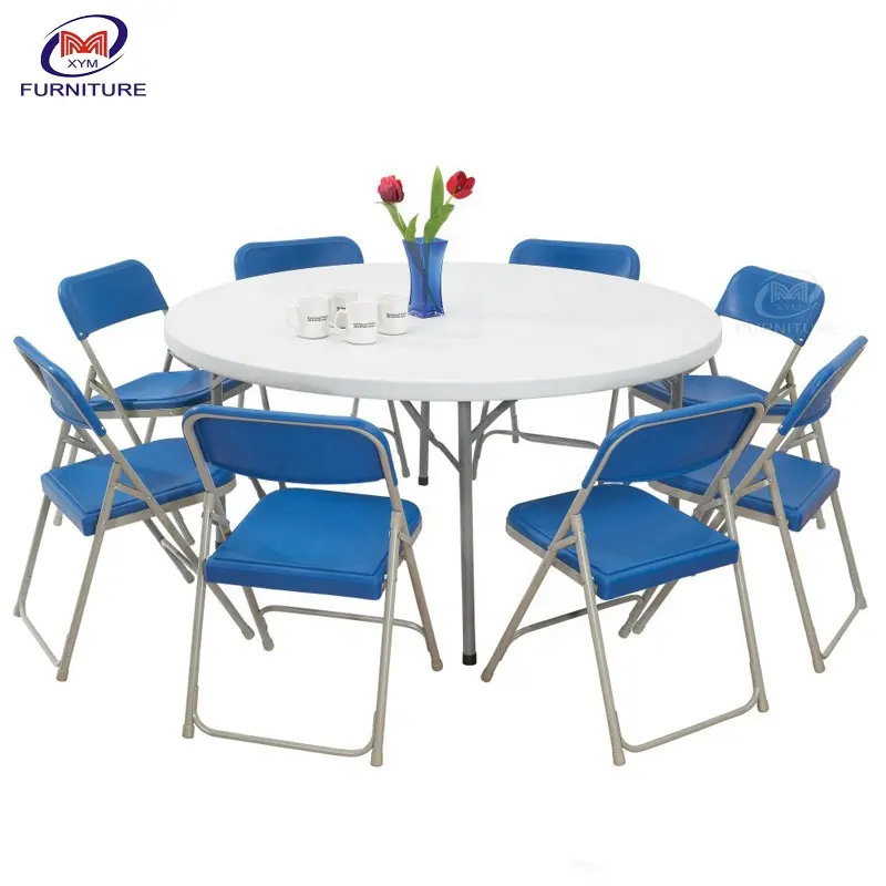 Eventi utilizzato 6ft pieghevole di plastica rotondo pieghevole all'aperto set tavolo da pranzo e sedia per ristorante