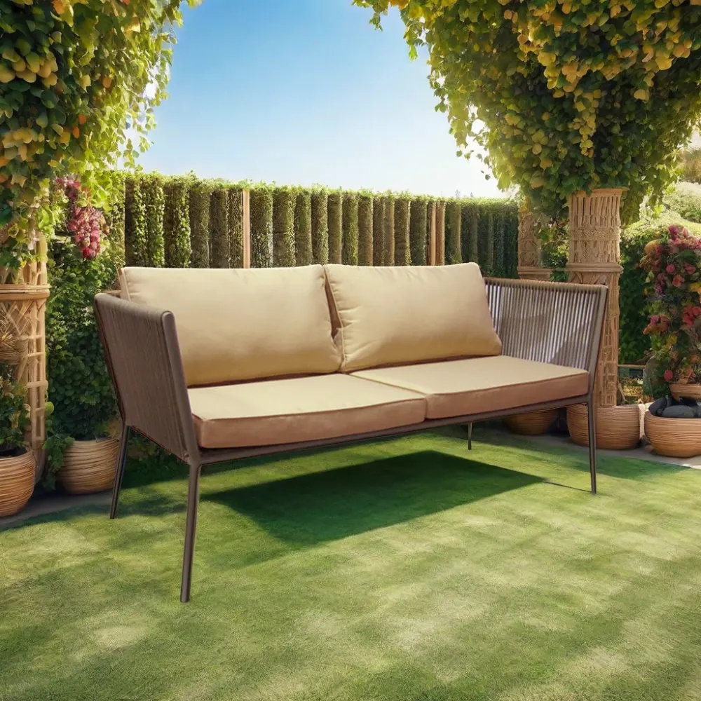 Sofá de vime para uso ao ar livre, sofá de alumínio à prova d'água, móveis para pátio e jardim, sofá com corda