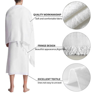 Fabrika nakış logosu pamuk jakarlı müslüman Haji Ihram havlu <span class=keywords><strong>800g</strong></span> nokta hac havlu beyaz Ihram Hajj ve Umrah havlu