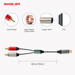 Cable de Audio USB C a 2 Rca, longitud 1/2/3/5/10/20 metros, tipo C a Rca, conector macho, convertidor de Audio estéreo Y divisor, Cable de Audio USB