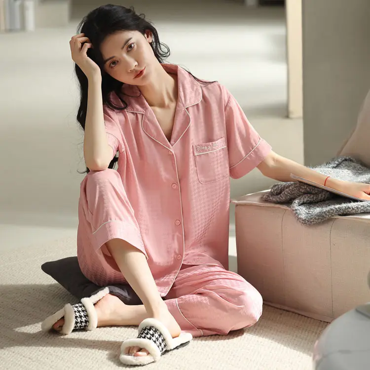 2022 otoño Pijama de dos piezas de seda camisetas de manga larga Pijama Para Mujer 2Pc de Pijama de las mujeres & Amp;#39;S ropa de dormir
