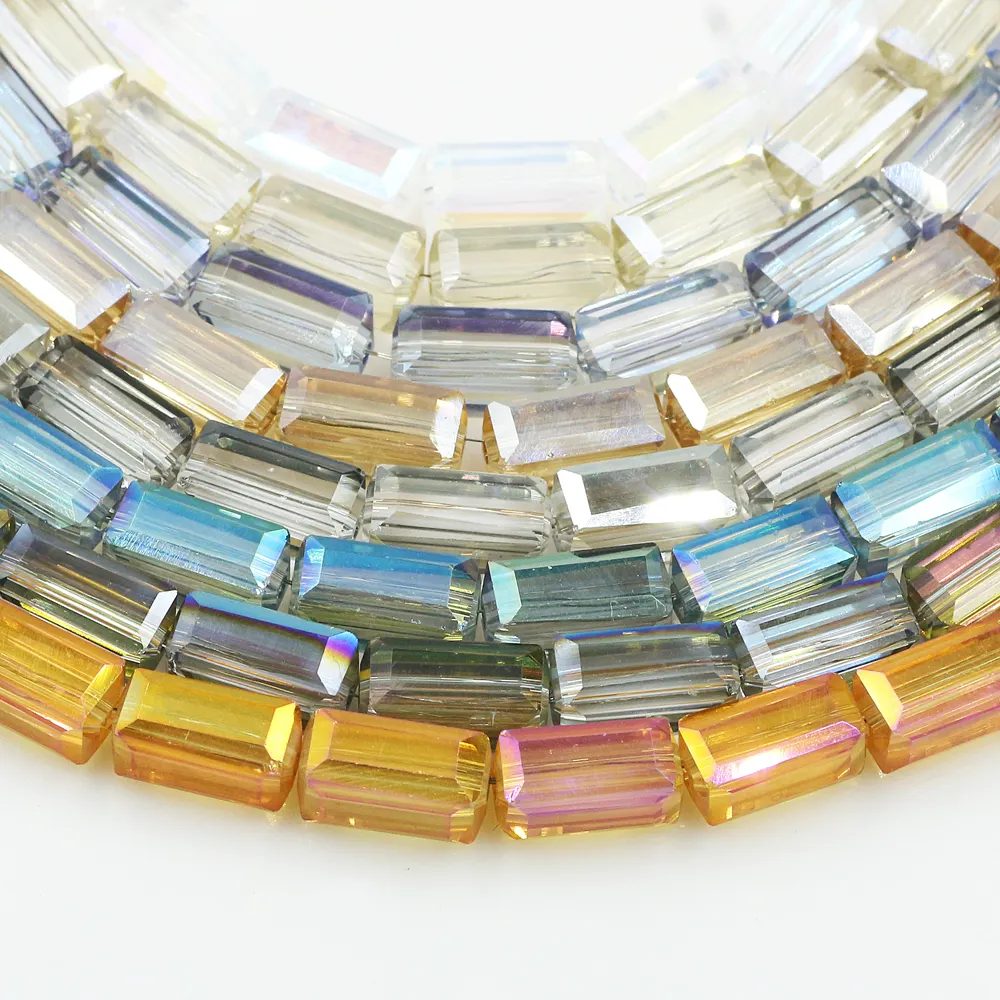 Plateado de vidrio Rectangular para fabricación de joyas cuentas de cristal cuentas para pulsera de pendiente de collar de accesorios de bricolaje 5 tiras/lote
