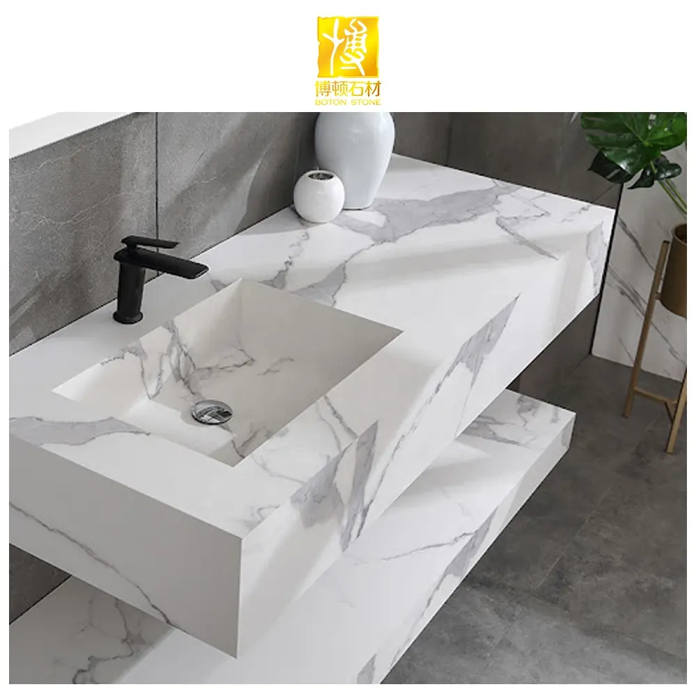 Boton stone bacia de porcelana artificial, bacia de calacata artificial para banheiro, moderna, lavatório de parede