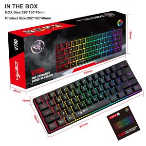 Teclado de membrana para juegos de 61 teclas, luz RGB, teclado portátil con cable, múltiples teclas de acceso directo, teclado de grupo - Product Image 6