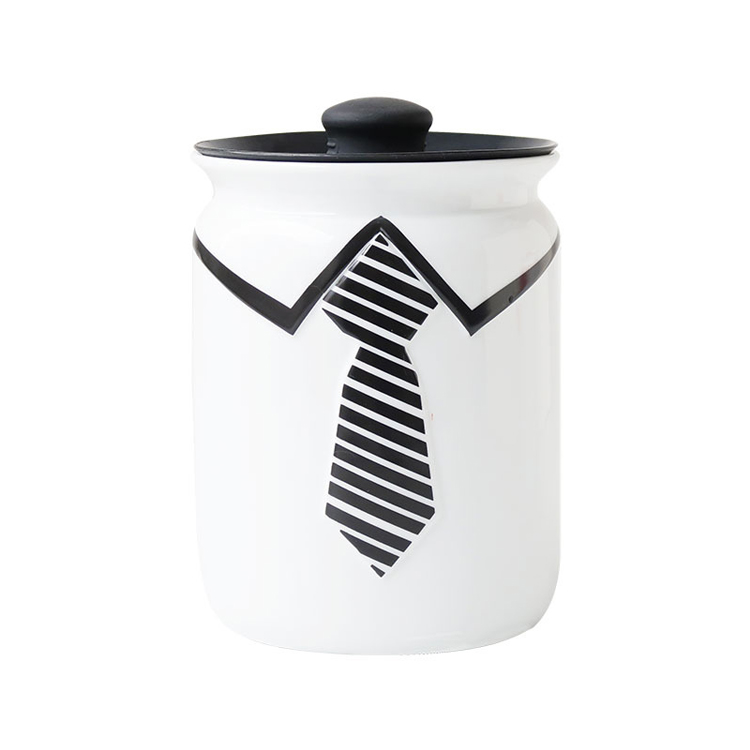 Custom large Embossed kitchen ceramic storage food storage jar candy moisture-proof sealed tin coffee tea tank with lid