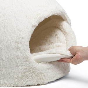 Rahat sakinleştirici kapşonlu köpek mağara yatak ekstra büyük rahat beyaz kedi kulak peluş pet kedi ranza yuva ile çıkarılabilir kapak - Product Image 5