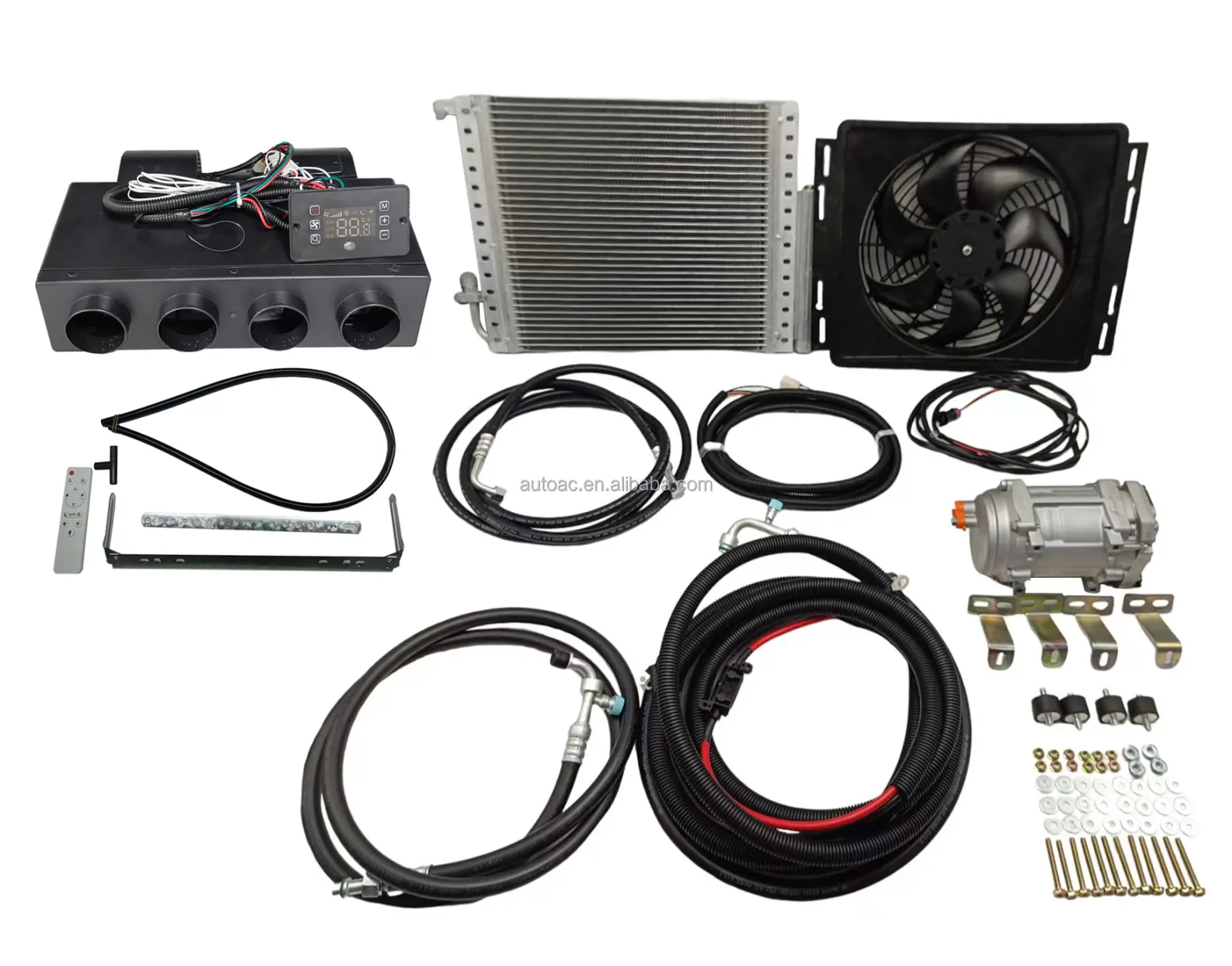 AC mobil Remote control 12v 24v, AC otomotif kelas AC dengan kompresor udara listrik
