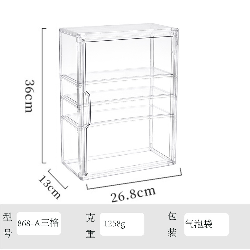 Grande, transparente, con 3 compartimentos.