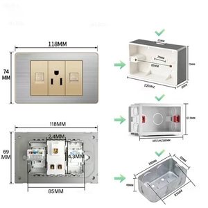 Gold <strong>Function</strong> Key Stainless Steel Gold Panel American Standard Series 118 * 74mm Wall Mounted <strong>Computer</strong> Combination Socket Switch