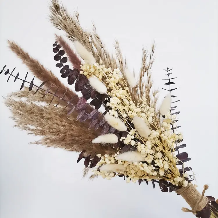 Fiori secchi naturali fatti a mano pampa erba alito del bambino eucalipto Lagurus bouquet di fiori per la decorazione domestica puntelli fotografici