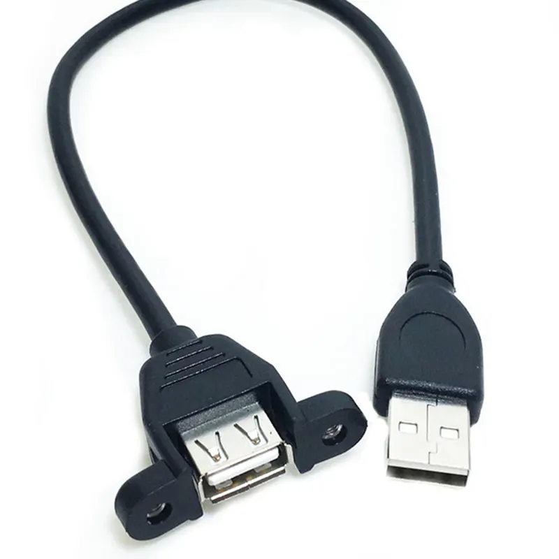 30Cm USB 2.0 Male Ke Female Panel Mounting Sekrup Kunci Kabel Ekstensi USB Chassis Kabel Ekstensi USB panel Mount Kabel