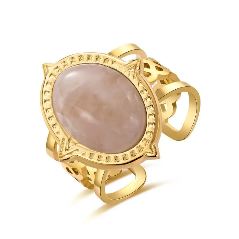 Мужские кольца из нержавеющей стали, регулируемое Открытое кольцо с натуральным цветным камнем, позолоченное кольцо неправильной геометрической формы 18 карат