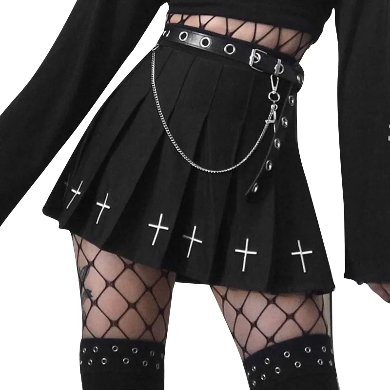 2022 nouveau chaud été femmes filles Goth jupes courte Sexy Mini jupe dames plissé noir gothique Punk jupe