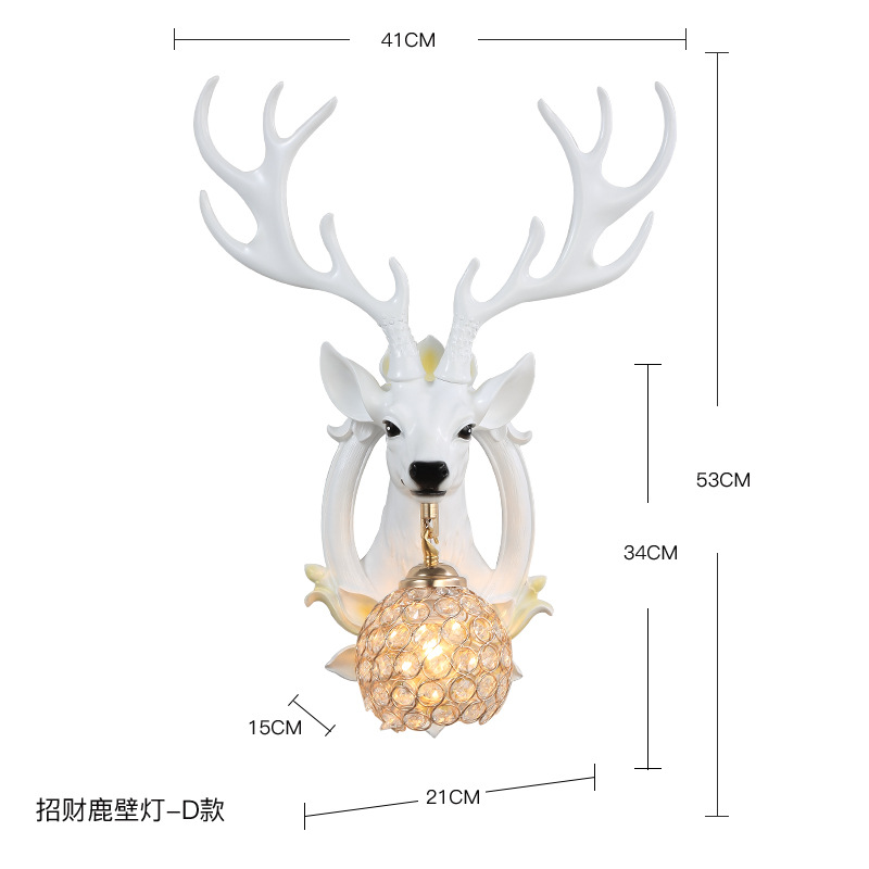 Lampe de bon augure cerf abat-jour rond blanc