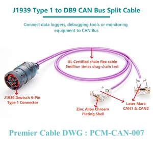 Enregistreur CAN SAE J1939 9 broches Type 1 Noir à double DB9 Splitter Y Câble pour CANBus Automotive Truck Bus <span class=keywords><strong>Test</strong></span> Diagnostic - Product Image 2