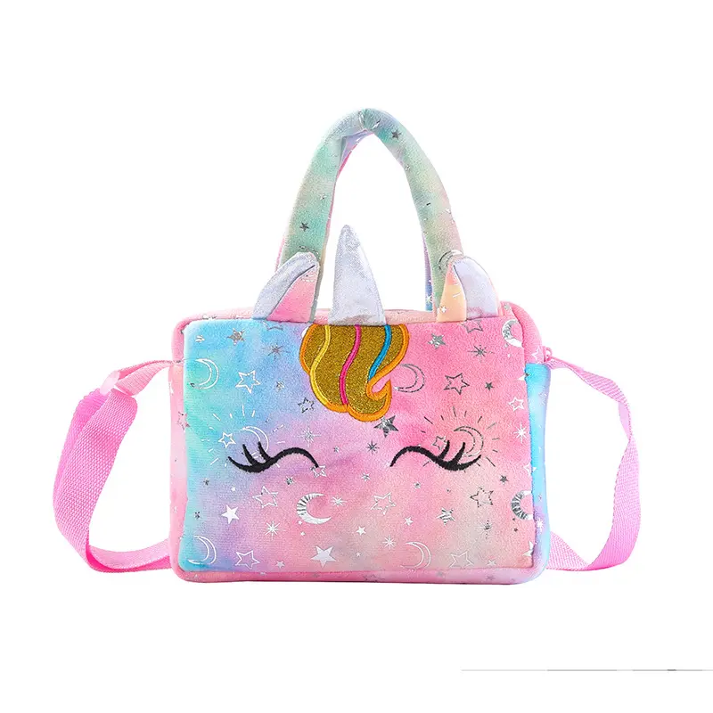 Bolso de hombro de felpa de unicornio colorido, bolso cruzado de felpa de animales para niñas, monedero, bolso de arcoíris, bolso de unicornio, paquete de unicornio