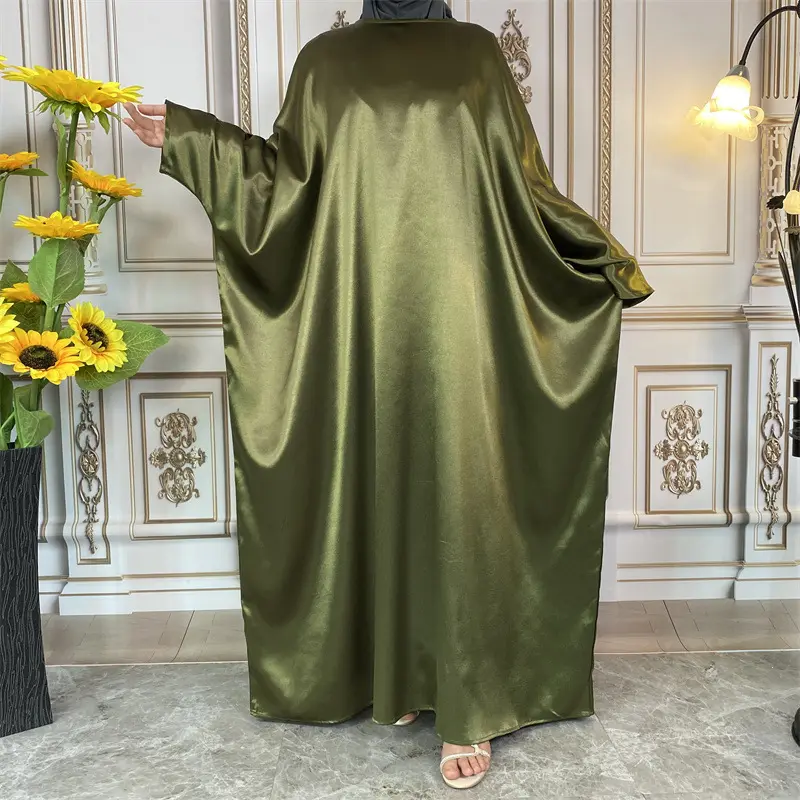 Abaya musulmán de Eid, vestido turco de Dubái, ropa islámica de talla grande, Túnica de Ramadán, manga larga de mariposa, Abaya de satén modesto