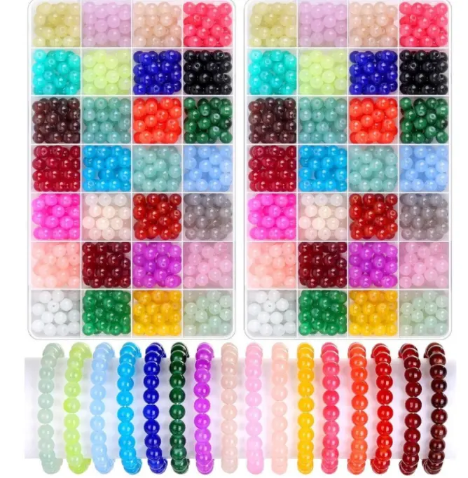 Kit de contas de cristal para fazer joias DIY, conjunto de contas de vidro com 56 molduras, 1400 peças, 8 mm
