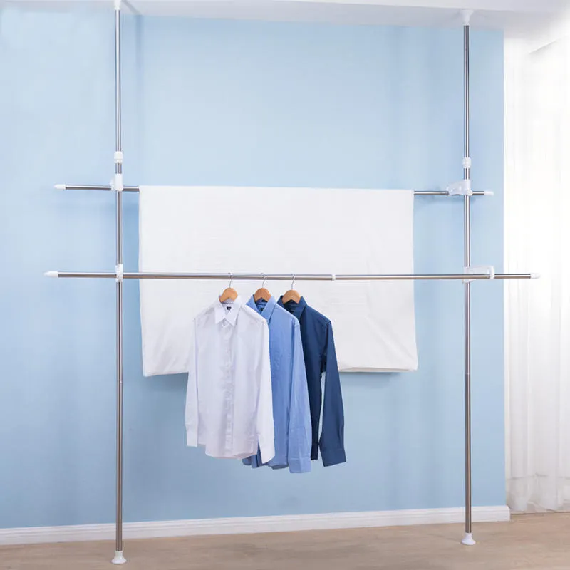 LEEKING Wholesale of clothing display racks Durable balcony multifunctional floor-standing clothes hangers