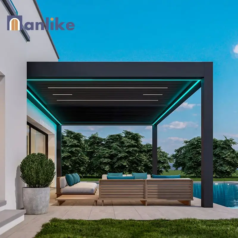 Anlike motorizado Louvre Patio sombra automática aluminio Gazebos eléctrico al aire libre Bioclimatique Pérgola