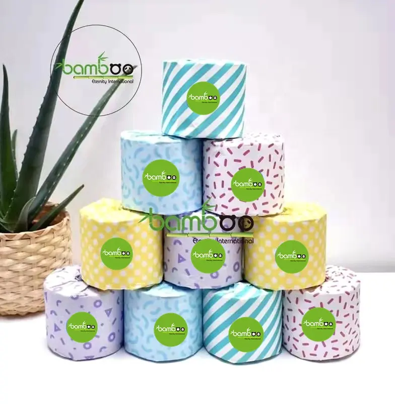 Pulp Ultra Zacht Toiletpapier Bamboe Materiaal Gerecycled Toiletpapier Papierrol Maagdelijke Bamboe Natuurlijke 3-laags Toilettissues Vrij