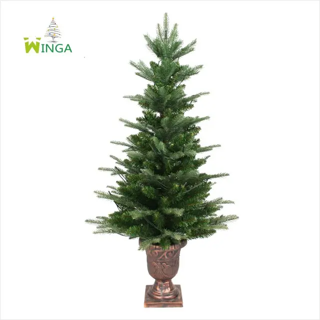 Árvore de natal com vaso de planta, decoração com boneco de neve e natal para decoração caseira