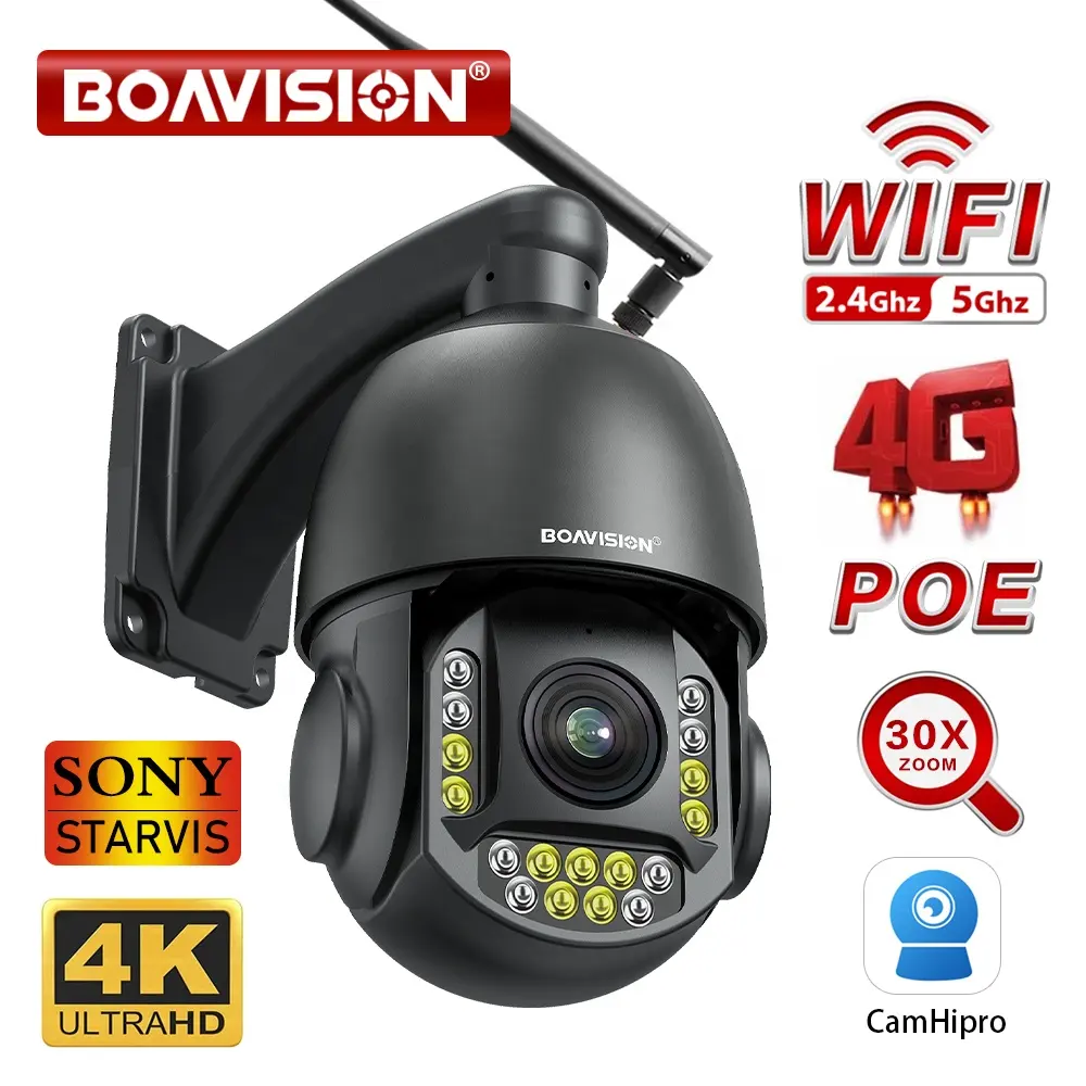 4K 8MP 30X 줌 PTZ IP 카메라 실외 인간/자동차 감지 추적 속도 돔 카메라 80M IR 와이파이 PoE 4G CCTV 감시 카메라