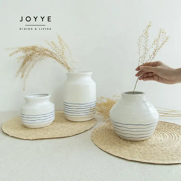 JOYYE – ensemble de 3 vases décoratifs en céramique peints à la main, vase à vagues bleues en céramique chinoise