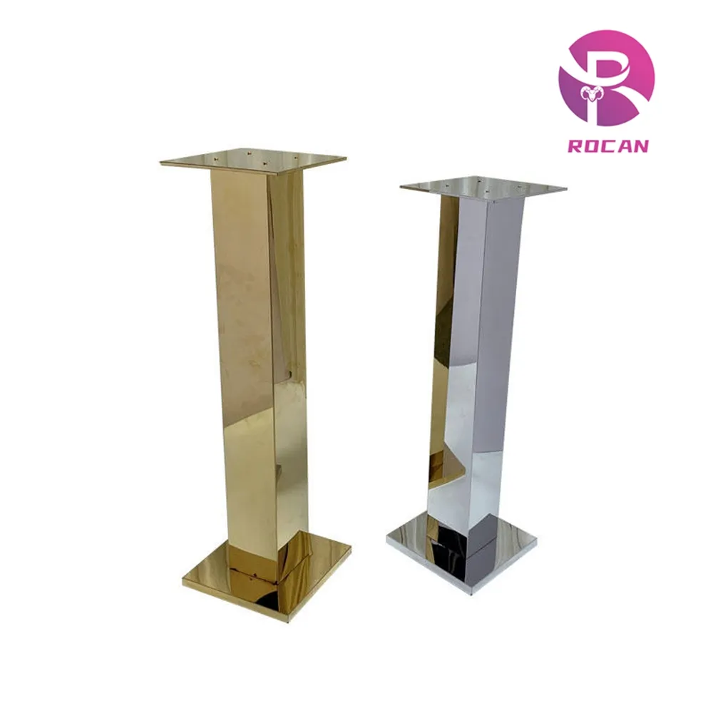 Cuboid-Säule Blumenständer glänzend gold und silber Tischplatte tafelaufsatz Blumenständer für Hochzeit Party Tischdekoration