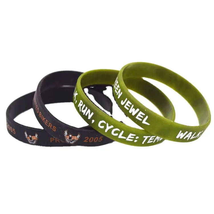 No quantité minimale de commande bracelet en silicone personnalisé avec texte logo rempli d'encre en relief de forme différente