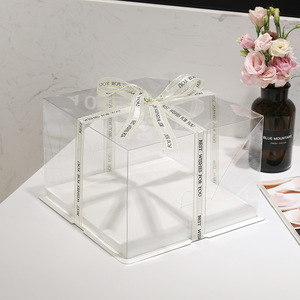 Festliche hohe Schicht Geschenk box Backen Cookie <span class=keywords><strong>Display</strong></span> Kuchen Verpackung mit Band und vor gefalteten Deckel tragen Pet Clear große Kuchen box