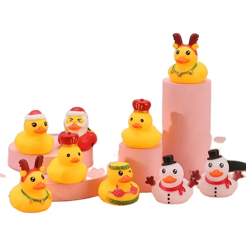 Mainan mandi bayi bebek mainan air berenang vinil Kawaii Remas mengambang bebek kuning cuci anak-anak bermain lucu hadiah Natal