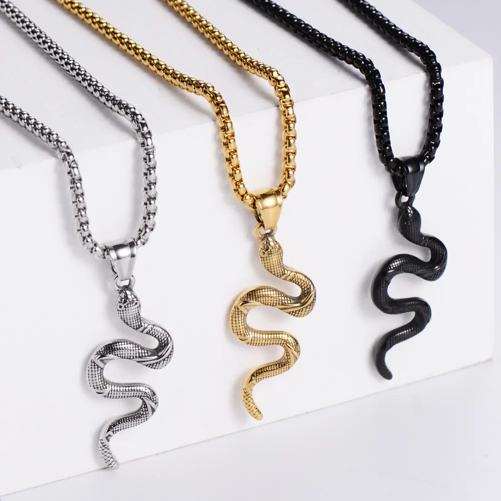 Moda paslanmaz çelik hayvan yılan kolye zinciri gotik takı erkek Vintage kolye
