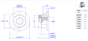 5/16 di inserti in Nylon M5 M14 tipo di coppia prevalente esagonale con flangia